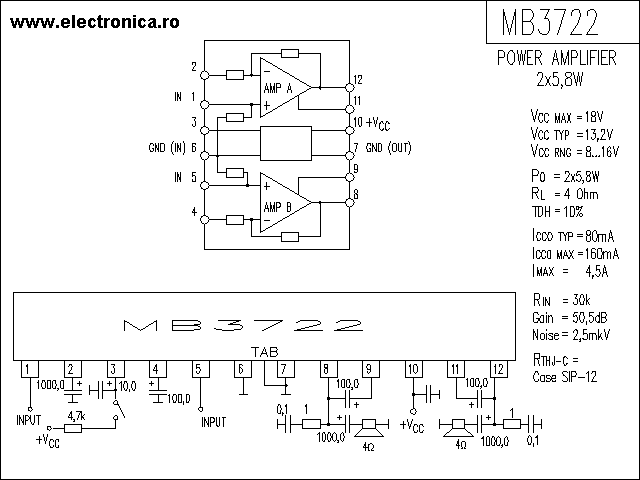 MB3722 power audio amplifier schematic