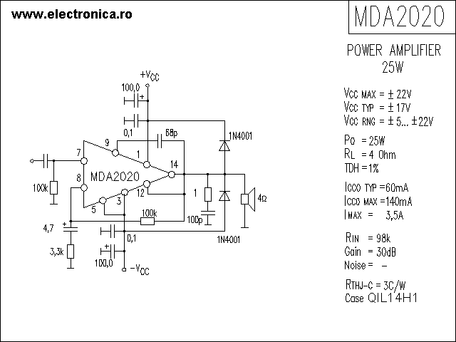 MDA2020 power audio amplifier schematic