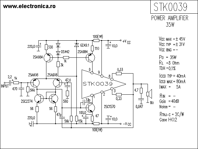 STK0039 power audio amplifier schematic