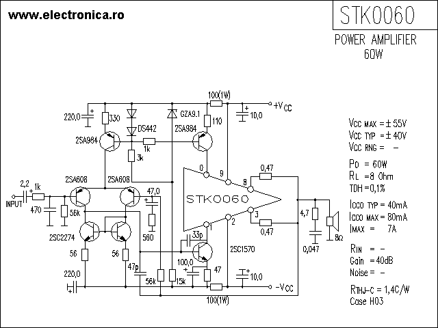 STK0060 power audio amplifier schematic
