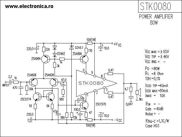 STK0080 power audio amplifier schematic