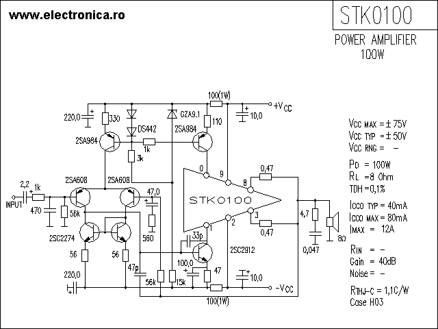STK0100 power audio amplifier schematic