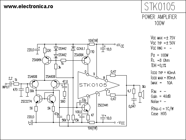 STK0105 power audio amplifier schematic