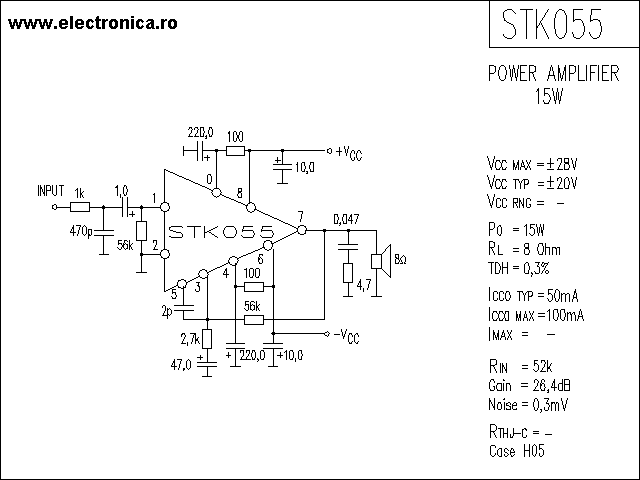 STK055 power audio amplifier schematic