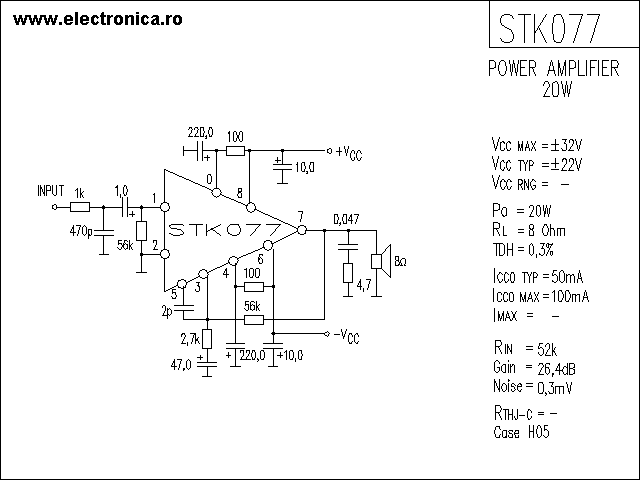 STK077 power audio amplifier schematic