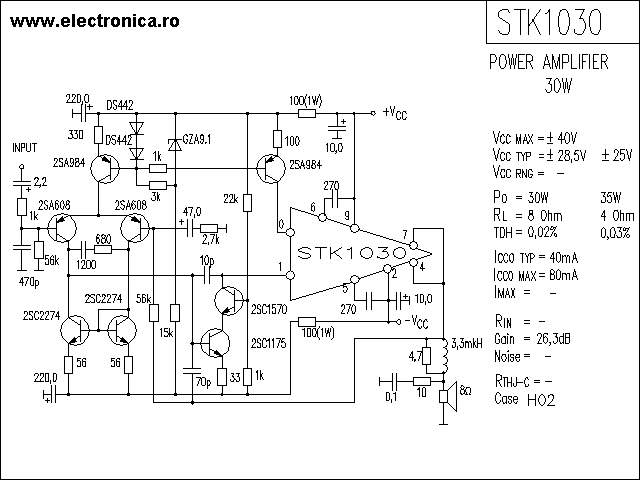 STK1030 power audio amplifier schematic