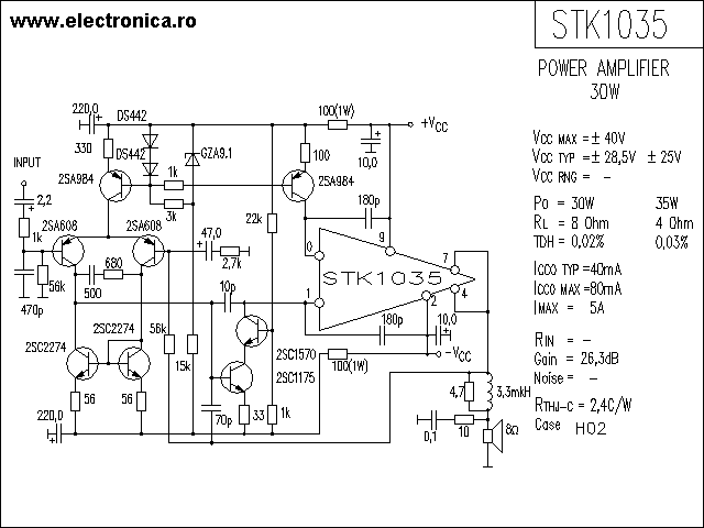 STK1035 power audio amplifier schematic