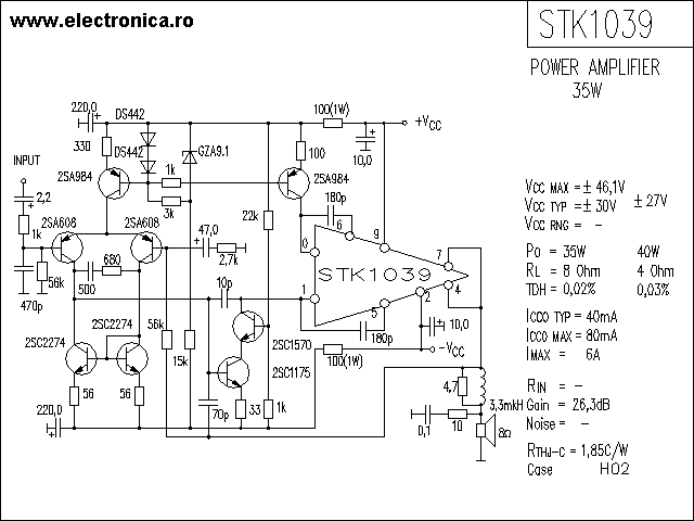 STK1039 power audio amplifier schematic