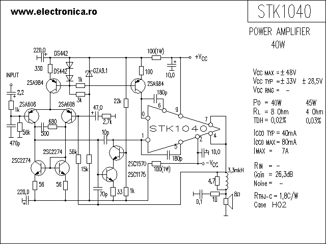 STK1040 power audio amplifier schematic