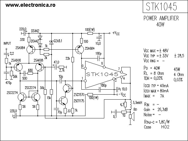 STK1045 power audio amplifier schematic