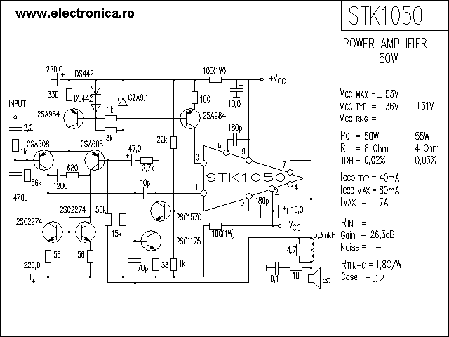 STK1050 power audio amplifier schematic