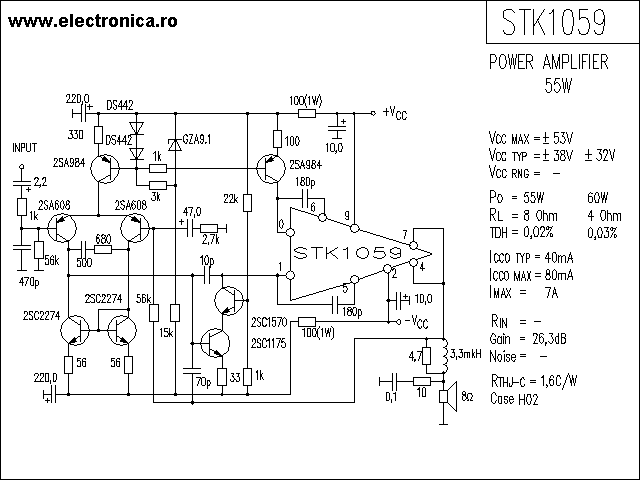 STK1059 power audio amplifier schematic
