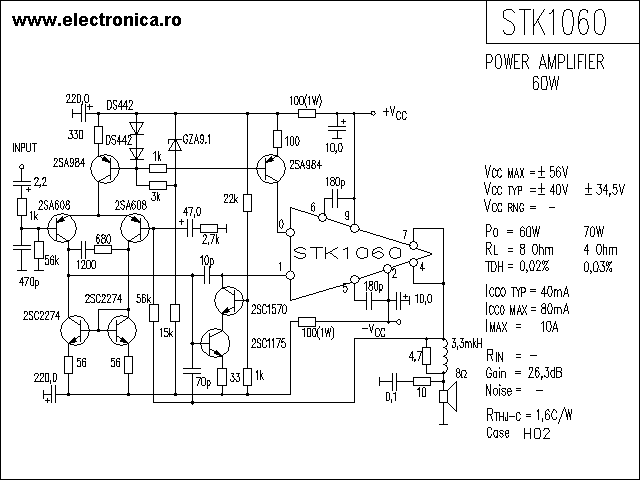 STK1060 power audio amplifier schematic