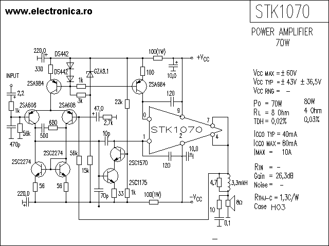 STK1070 power audio amplifier schematic