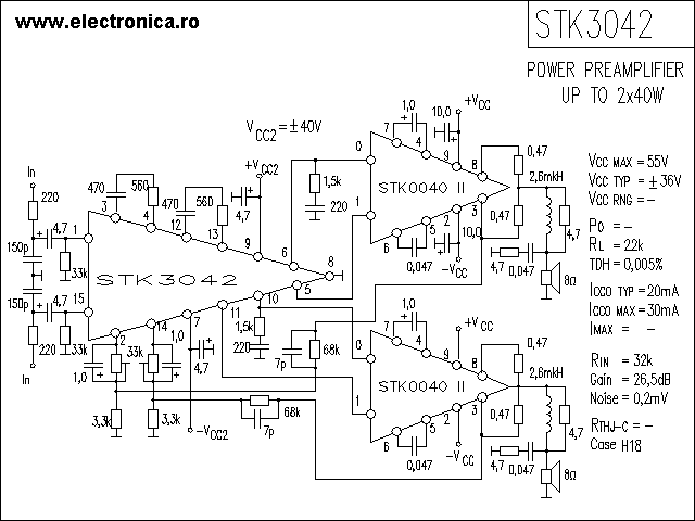 STK3042 power audio amplifier schematic