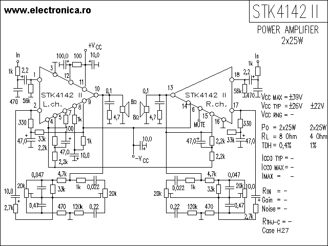 STK4142II power audio amplifier schematic
