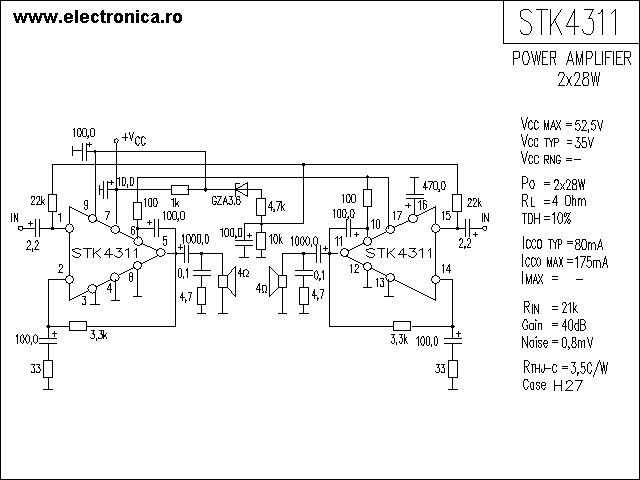 STK4311 power audio amplifier schematic