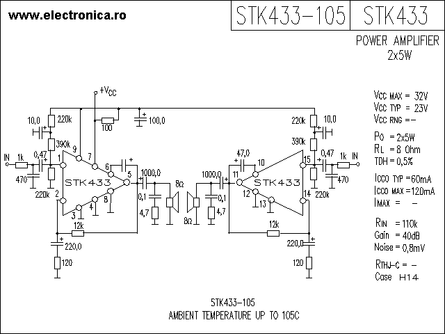 STK433 power audio amplifier schematic