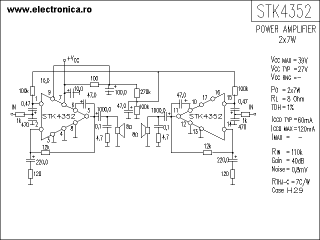 STK4352 power audio amplifier schematic