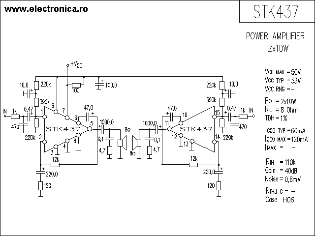 STK437 power audio amplifier schematic