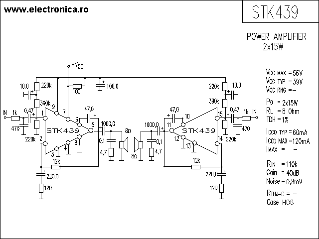 STK439 power audio amplifier schematic