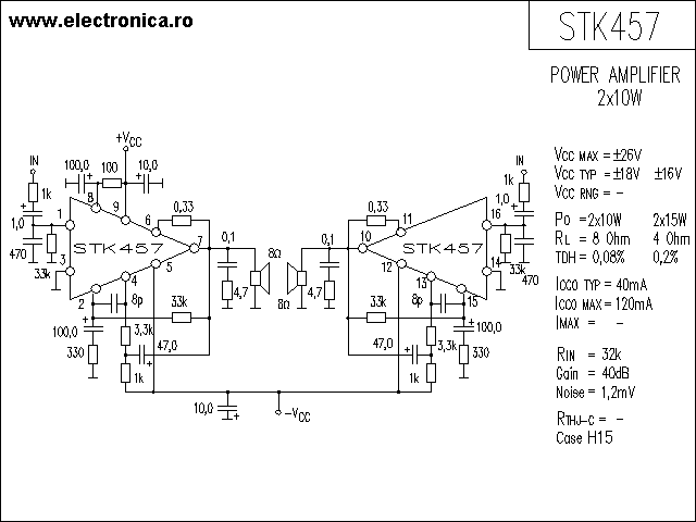 STK457 power audio amplifier schematic