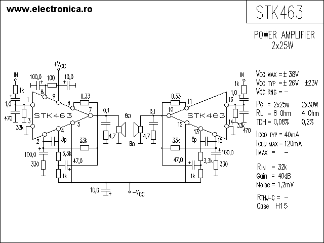 STK463 power audio amplifier schematic