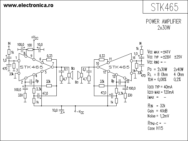 STK465 power audio amplifier schematic