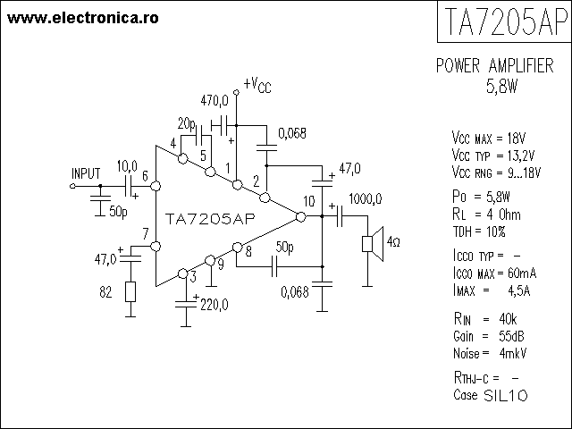 TA7205AP power audio amplifier schematic