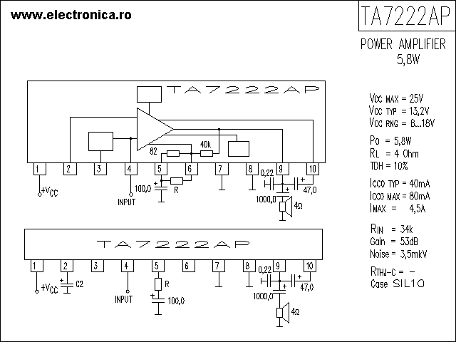 TA7222AP power audio amplifier schematic