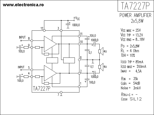 TA7227P power audio amplifier schematic