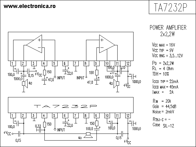 TA7232P power audio amplifier schematic