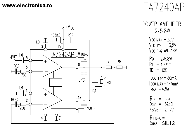 TA7240AP power audio amplifier schematic