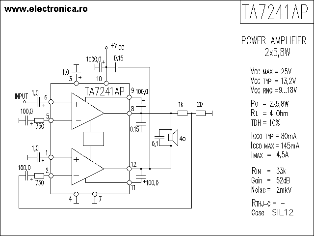 TA7241AP power audio amplifier schematic