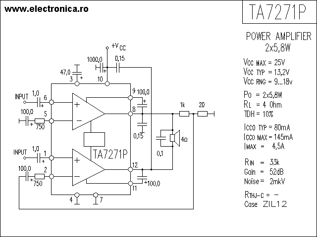 TA7271P power audio amplifier schematic