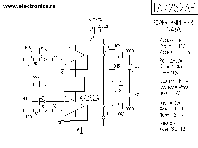 TA7282AP power audio amplifier schematic