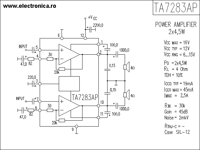 TA7283AP power audio amplifier schematic