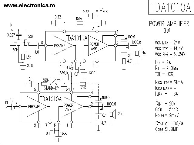 TDA1010A power audio amplifier schematic
