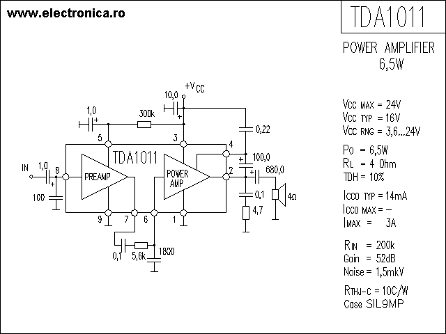 TDA1011 power audio amplifier schematic