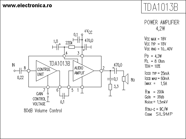 TDA1013B power audio amplifier schematic