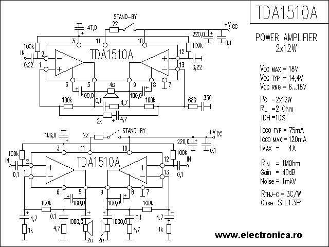 TDA1510A power audio amplifier schematic