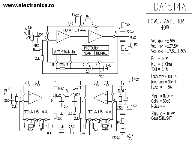 TDA1514A power audio amplifier schematic