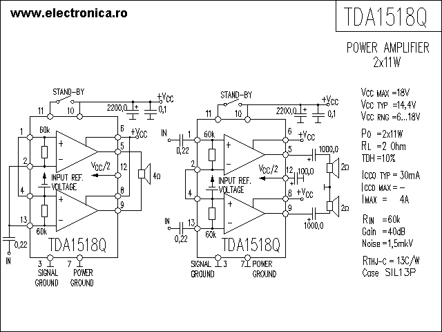 TDA1518Q power audio amplifier schematic