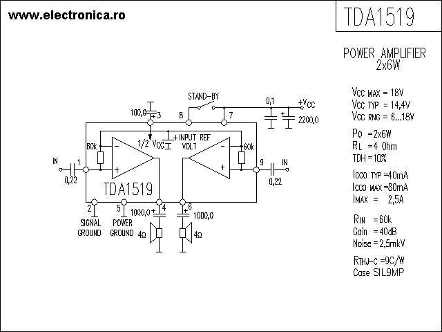 TDA1519 power audio amplifier schematic