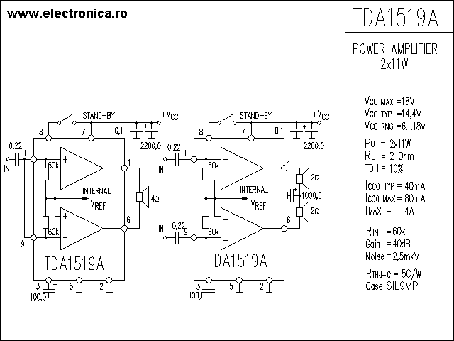 TDA1519A power audio amplifier schematic