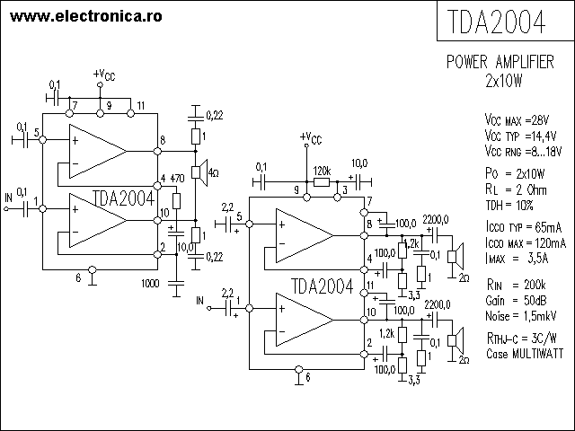 TDA2004 power audio amplifier schematic