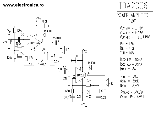 TDA2006 power audio amplifier schematic