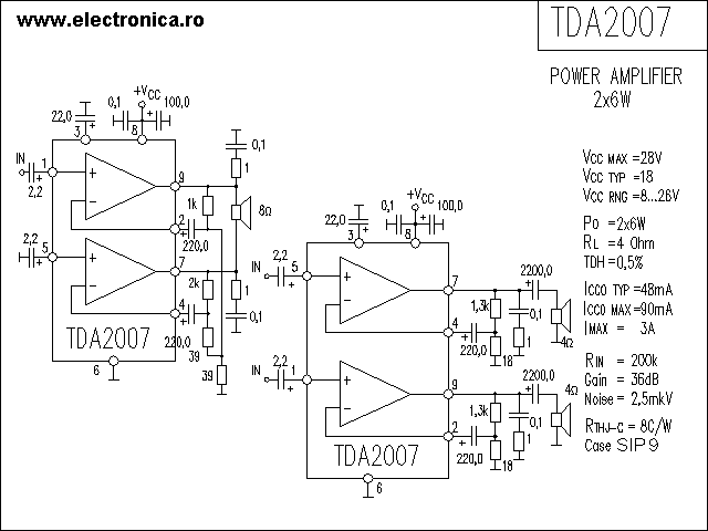 TDA2007 power audio amplifier schematic