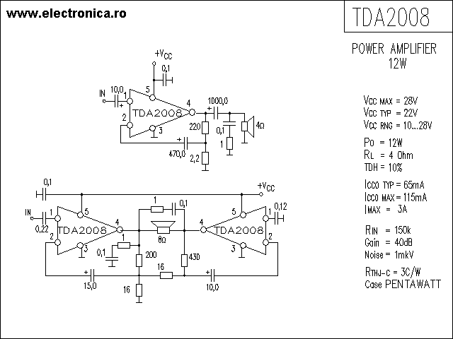 TDA2008 power audio amplifier schematic