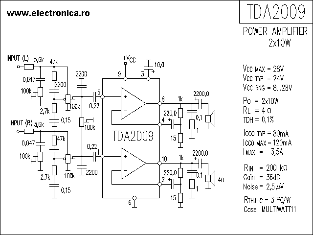 TDA2009 power audio amplifier schematic